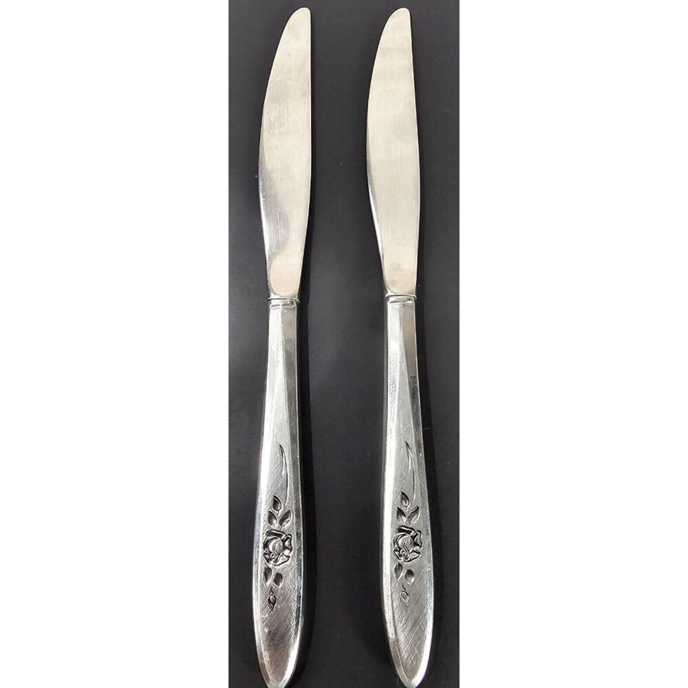 Oneida Community Rose Shadow Set of 2 Stainless Dinner Knives Replacements